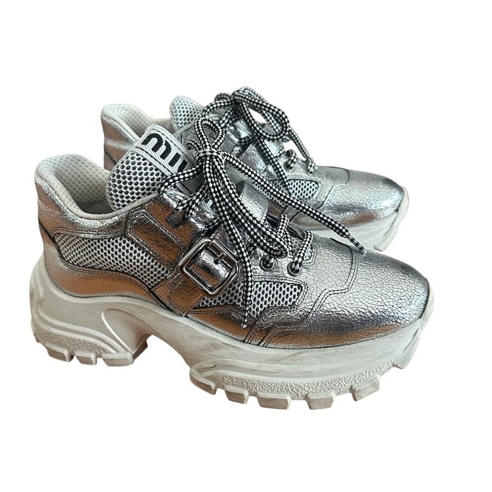 Miu Miu Silver Chunky Platform Sneakers